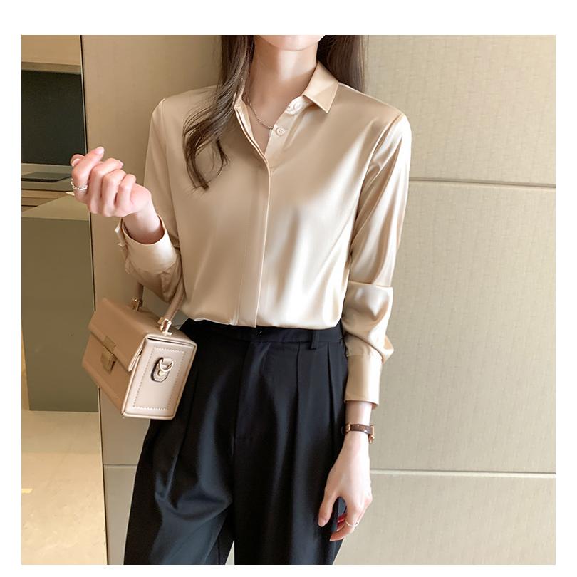 レディース サテンシャツ 長袖 ブラウス ファッション オフィス トップス カジュアルシャツ | ブランド登録なし | 03