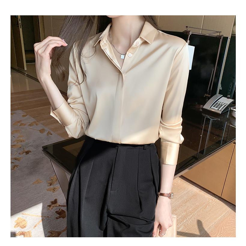レディース サテンシャツ 長袖 ブラウス ファッション オフィス トップス カジュアルシャツ | ブランド登録なし | 05