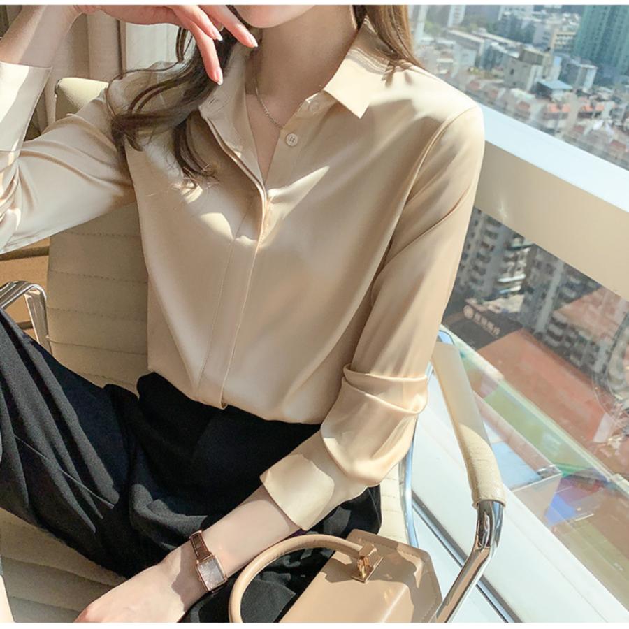 レディース サテンシャツ 長袖 ブラウス ファッション オフィス トップス カジュアルシャツ | ブランド登録なし | 06