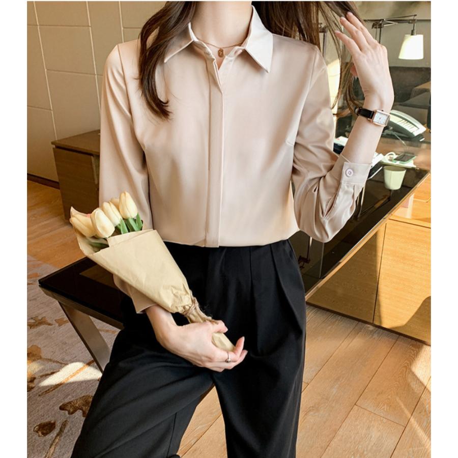 レディース サテンシャツ 長袖 ブラウス ファッション オフィス トップス カジュアルシャツ | ブランド登録なし | 07