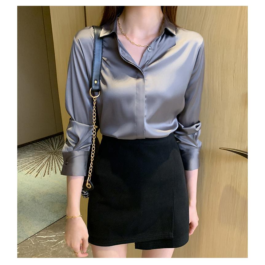 レディース サテンシャツ 長袖 ブラウス ファッション オフィス トップス カジュアルシャツ | ブランド登録なし | 08