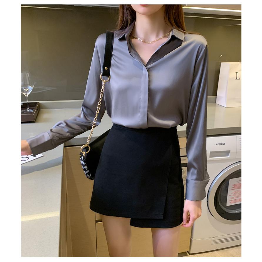 レディース サテンシャツ 長袖 ブラウス ファッション オフィス トップス カジュアルシャツ | ブランド登録なし | 10