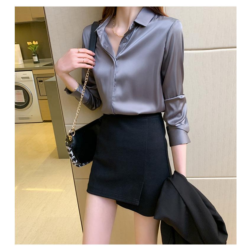 レディース サテンシャツ 長袖 ブラウス ファッション オフィス トップス カジュアルシャツ | ブランド登録なし | 11