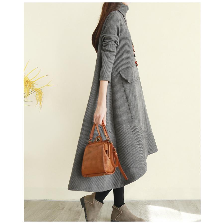 ワンピース レディース 秋 冬 長袖 ニット チュニック スカート マキシ ハイネック 体型カバー | ブランド登録なし | 04