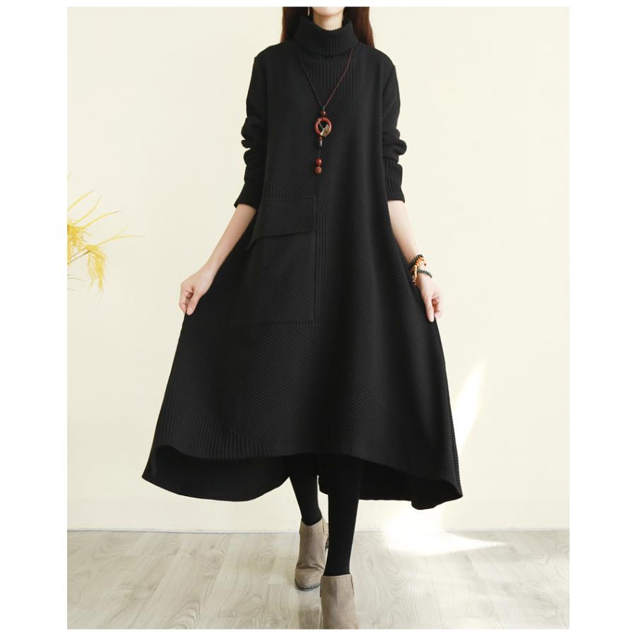 ワンピース レディース 秋 冬 長袖 ニット チュニック スカート マキシ ハイネック 体型カバー | ブランド登録なし | 02
