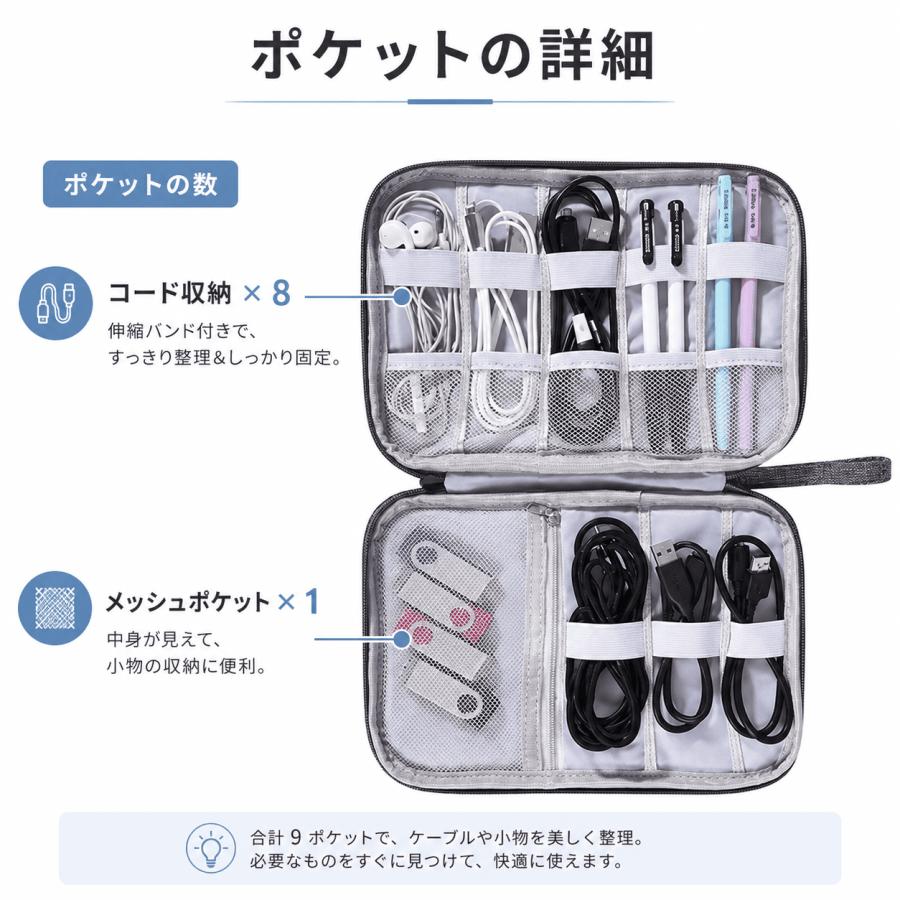 ガジェットポーチ ケーブル収納 トラベルポーチ 小物入れ バッグインバッグ イヤホン USBメモリ SD モバイルアクセサリー 整理ケース | ブランド登録なし | 12