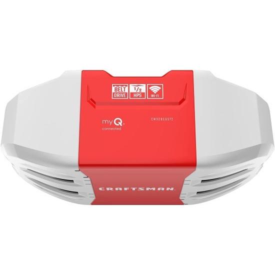 Craftsman 1/2 HP Smart myQ Smartphone Controlled-Belt Drive， Wireless Keypad Included， Model CMXEOCG572， Red Garage Door Opener