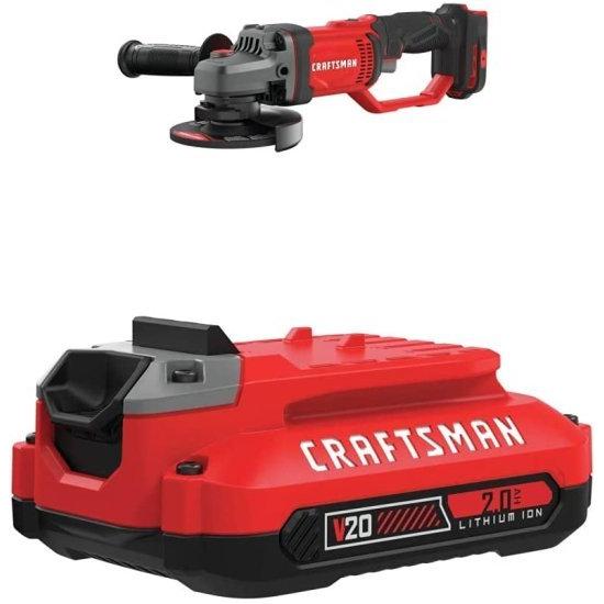 CRAFTSMAN V20 Angle Grinder， Small， 4-1/2-Inch with Lithium Ion Battery， 2.0-Amp Hour， Charger Sold Separately (CMCG400B & CMCB202)