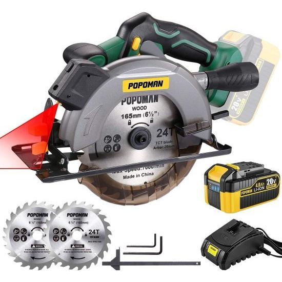 POPOMAN Cordless Circular Saw, 4300 RPM, 20V 4.0Ah Battery, Fast ...