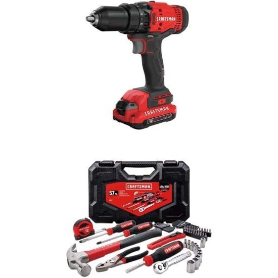 CRAFTSMAN V20 Cordless Drill/Driver Kit with Mechanics Tools Kit/Socket Set, 57Piece (CMCD700C1