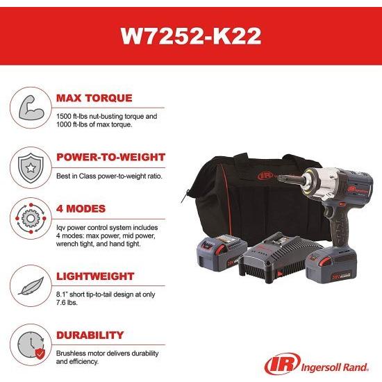 特急 Ingersoll Rand W7252-K22 1/2 Cordless Impact 2 Batt Kit