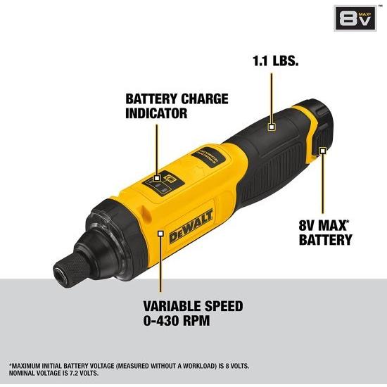 Dewalt デウォルト 8V MAX Cordless Screwdriver Kit, Gyroscopic, 1 Battery