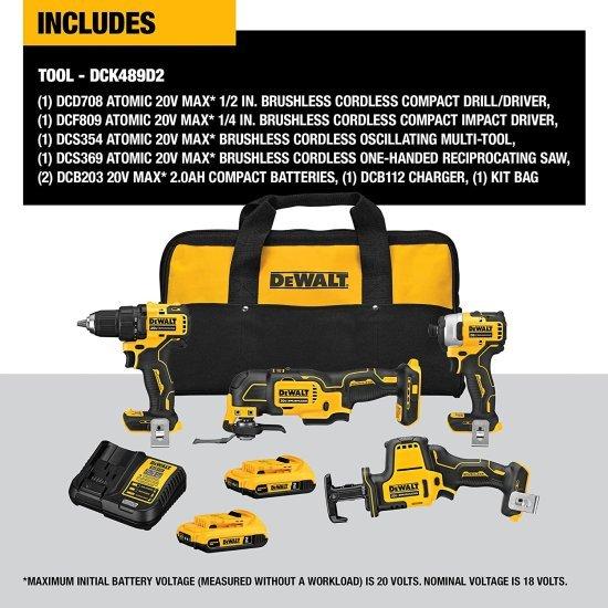 Dewalt デウォルト DCK489D2 ATOMIC 20V MAX* Brushless Cordless 4-Tool Combo Kit｜importdiy｜04