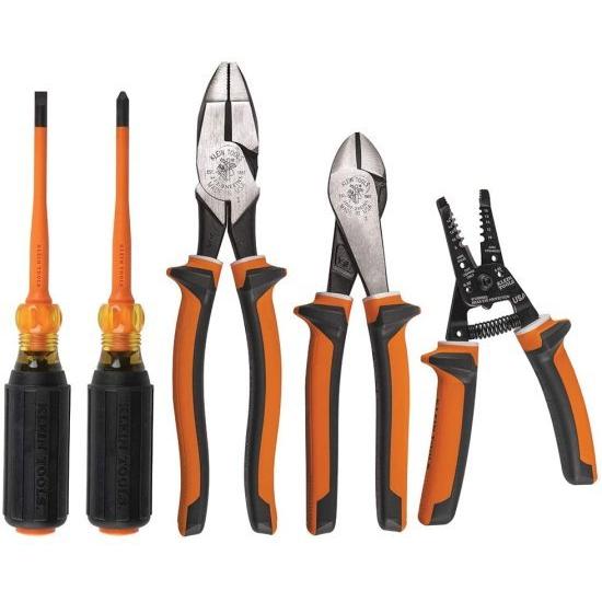 Klein Tools 94130 1000V Insulated Screwdriver Tool Set with #2 Phillips and 1/4-Inch Cabinet Slim Tips， 2 Pliers and Wire Stripper
