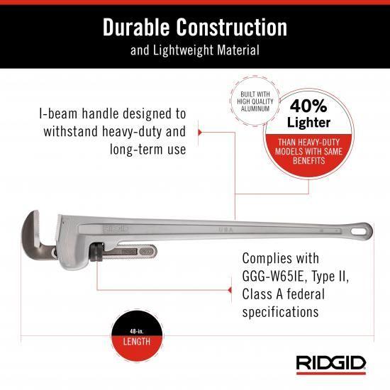 RIDGID 31115 モデル848 アルミニウムストレートパイプレンチ、48インチ配管レンチ_4