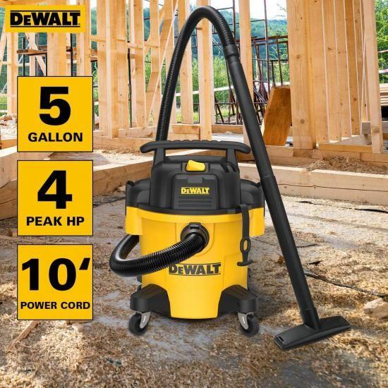 DEWALT DXV05P 5ガロン ポリウェット/ドライ掃除機、アタッチメント付き4馬力業務用掃除機、強力な吸引力、1-7/8インチホース、DXV05P、イエロー_1