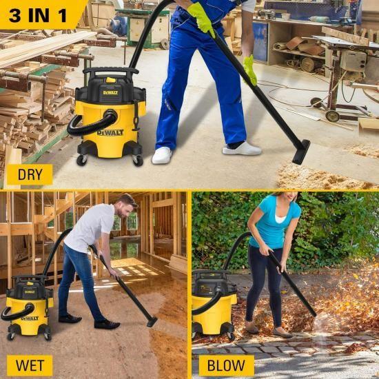 DEWALT DXV05P 5ガロン ポリウェット/ドライ掃除機、アタッチメント付き4馬力業務用掃除機、強力な吸引力、1-7/8インチホース、DXV05P、イエロー_2