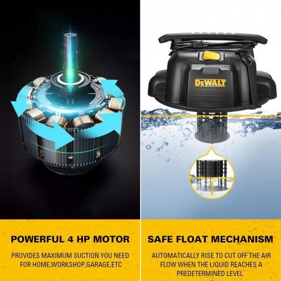 DEWALT DXV05P 5ガロン ポリウェット/ドライ掃除機、アタッチメント付き4馬力業務用掃除機、強力な吸引力、1-7/8インチホース、DXV05P、イエロー_4