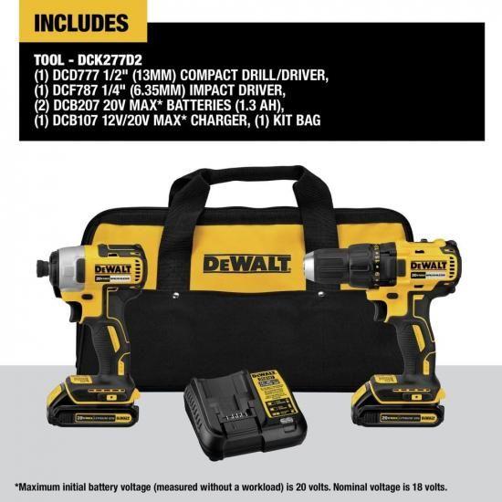 DEWALT 20V MAX コードレスドリル、インパクトドライバー、2ツール電動 