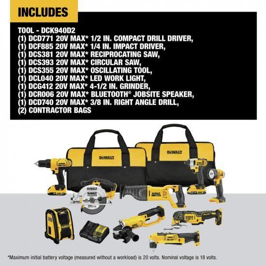 DEWALT 20V MAX 電動工具コンボキット、9ツール コードレス電動工具セット、バッテリー2個と充電器付き (DCK940D2)_1