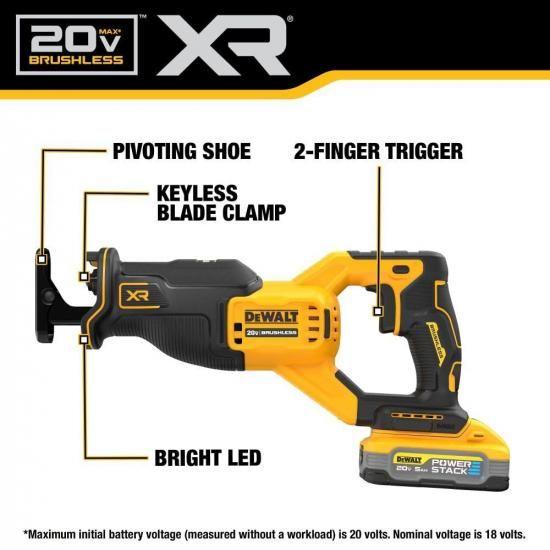 DEWALT 20V MAX レシプロソー、コードレス、バッテリーと充電器付属