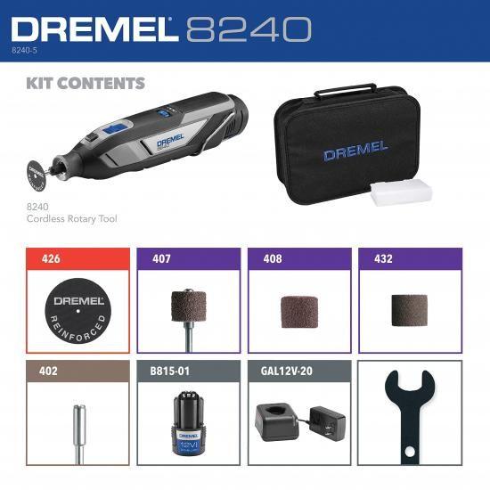 Dremel 8240-5 12V コードレスロータリーツールキット（可変速度、快適グリップ付き） - 2AH バッテリーパック、充電器、5 つのアクセサリ、レンチ、ツール_1