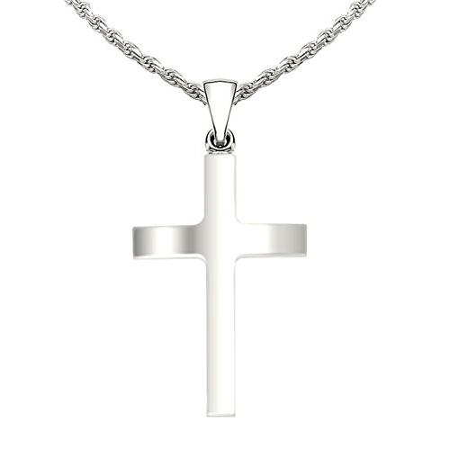 【値下げ】 US Jewels And Gems New 1 3/16in 0.925 Sterling Silver Christian Cross Pendant Polished Finish 3.3mm Cable Necklace, 18in【並行輸入品】, ワールドタイヤ 5d6a8487