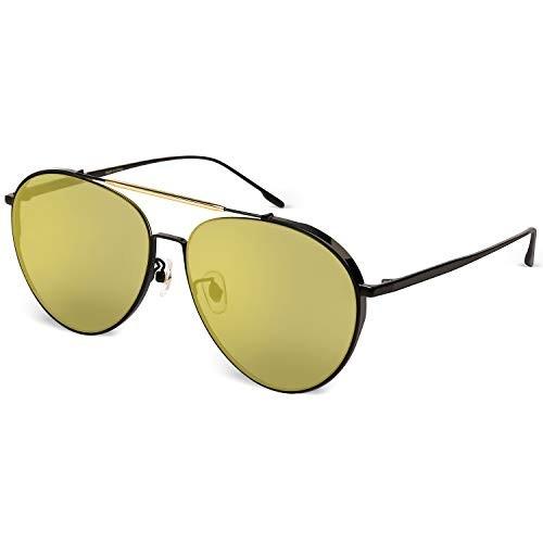 最新デザインの Sunglasses Aviator Black Mirror for Womens & Men, 100% UV Protection Nylon Lens with Retro Titanium Frame 並行輸入品 サングラス