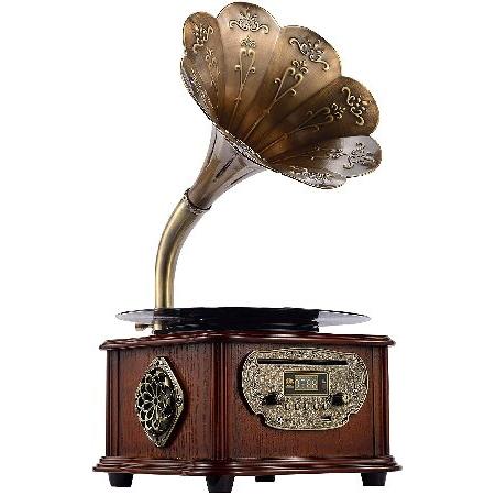 全ての Gramophone Phonograph Wooden Turntable 並行輸入品 4.2 Bluetooth Ouput USB AUX FM CD RPM 33/45 Control System Stereo Speakers Player Record Vinyl センタースピーカー