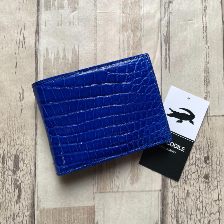 本物証明証付き】 本革 クロコダイル ウォレット 二つ折り財布 腹 ネイビー