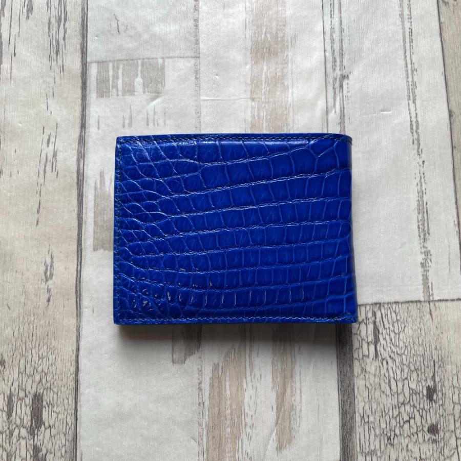 No.30 シャイ二ング クロコダイル 二つ折り財布 メンズ ブルー 本物