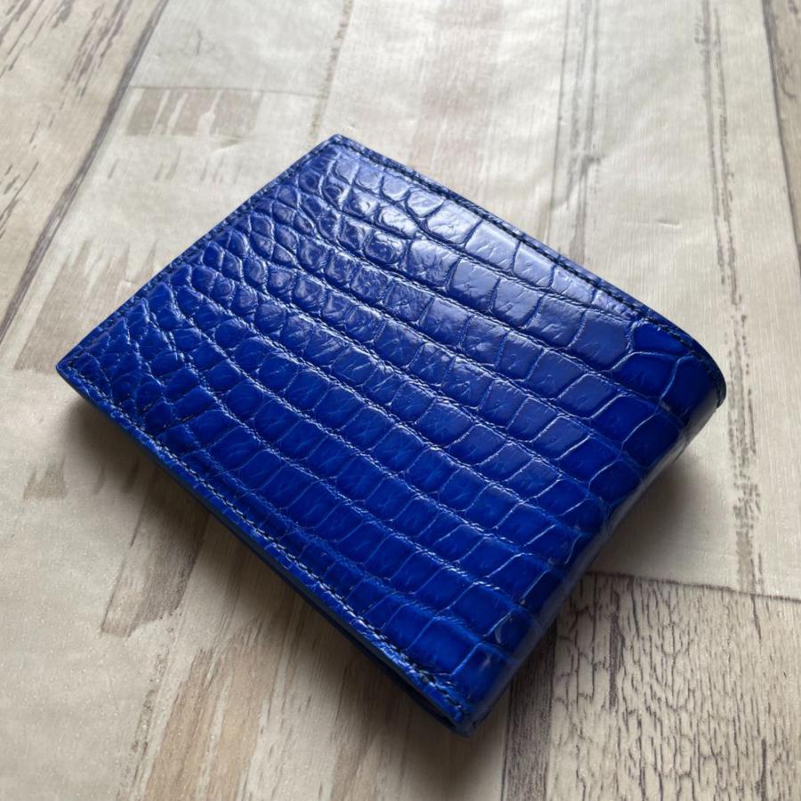 No.30 シャイ二ング クロコダイル 二つ折り財布 メンズ ブルー 本物  