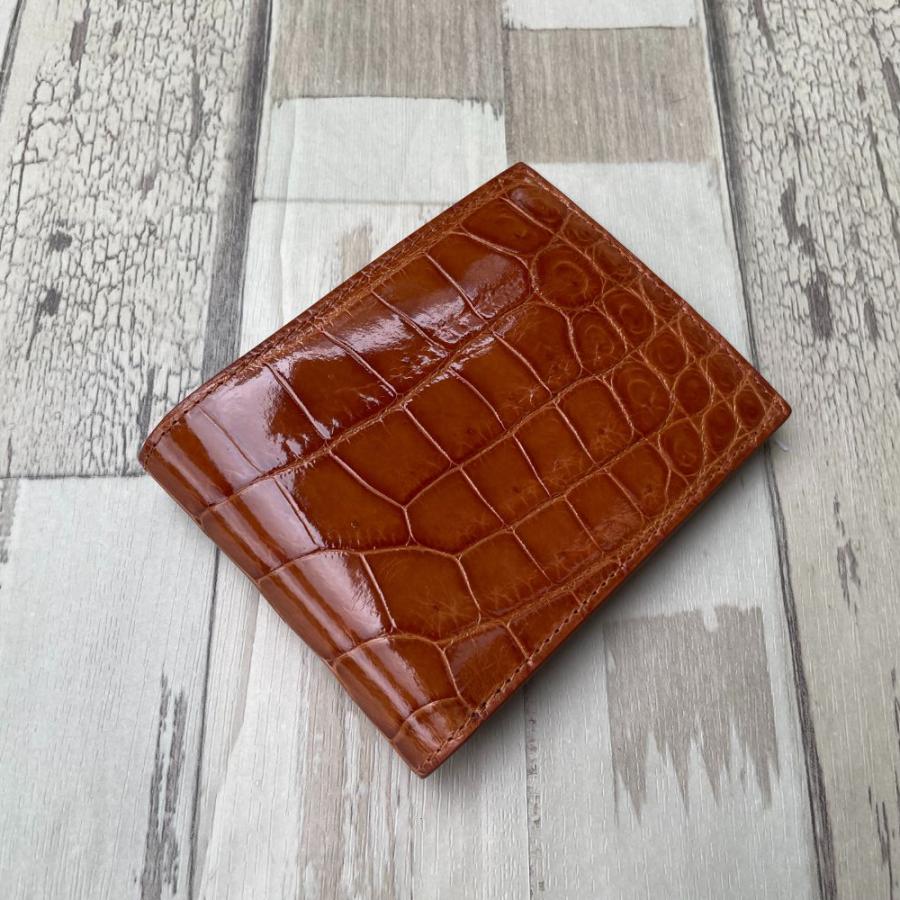 No.29 シャイ二ング クロコダイル 二つ折り財布 メンズ キャメル 本物 