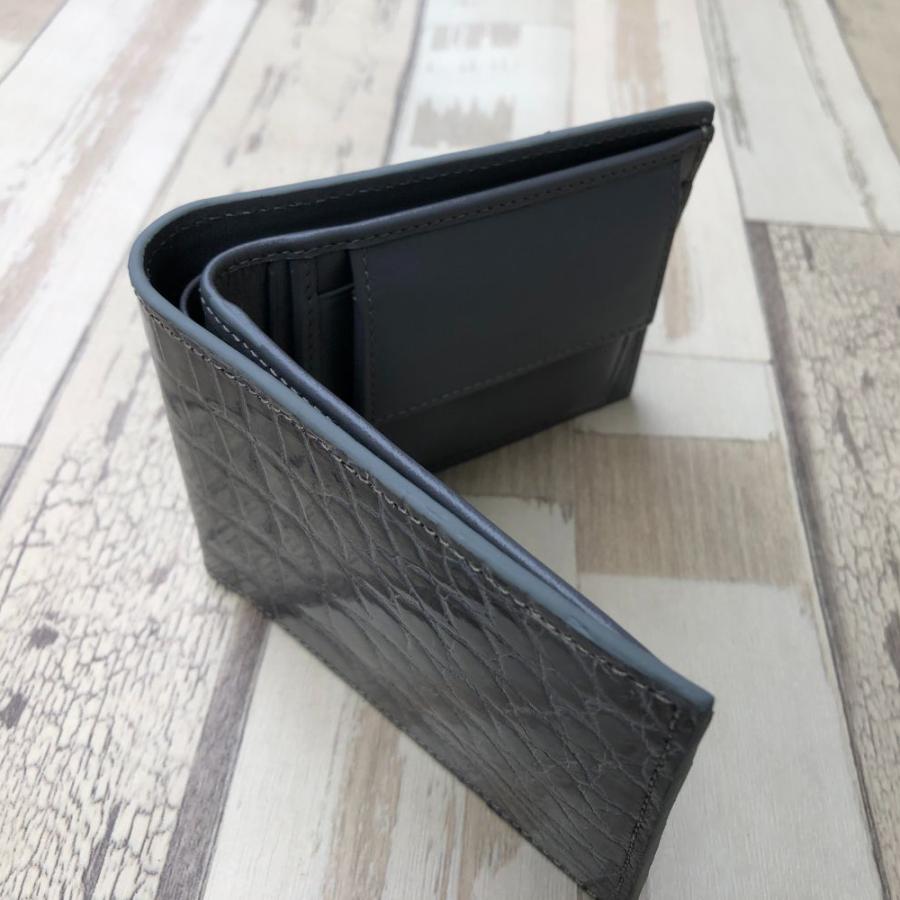 No.31 シャイ二ング クロコダイル 二つ折り財布 メンズ グレー 本物 