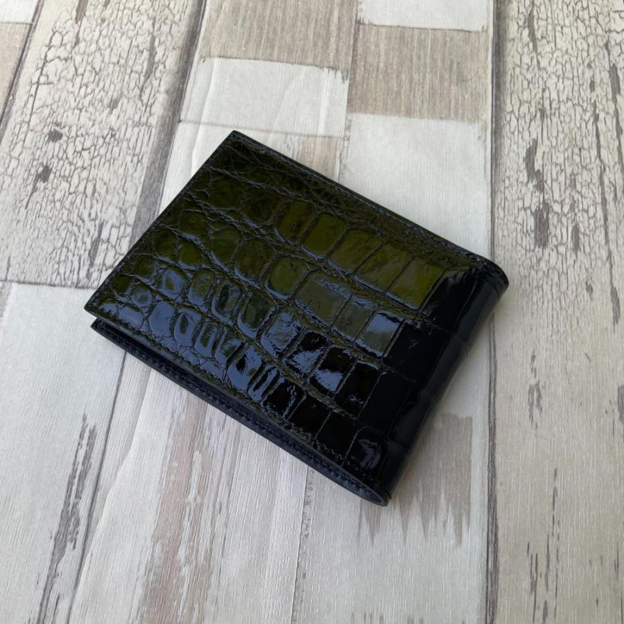 No.33 シャイ二ング クロコダイル 二つ折り財布 メンズ ブラック