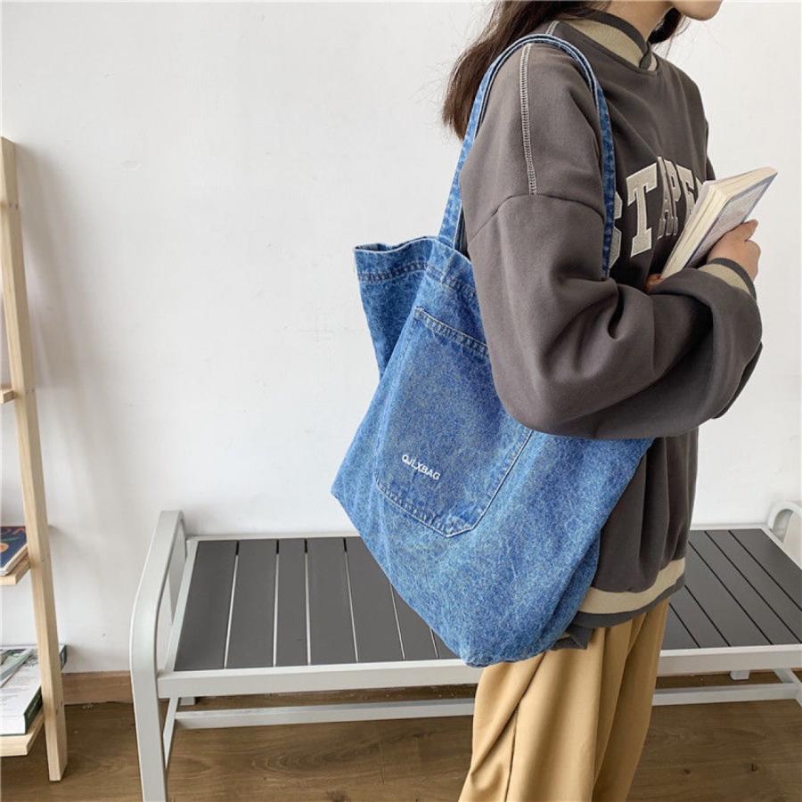 送料無料】 トートバッグ ショルダー 肩かけ かわいい デニム調
