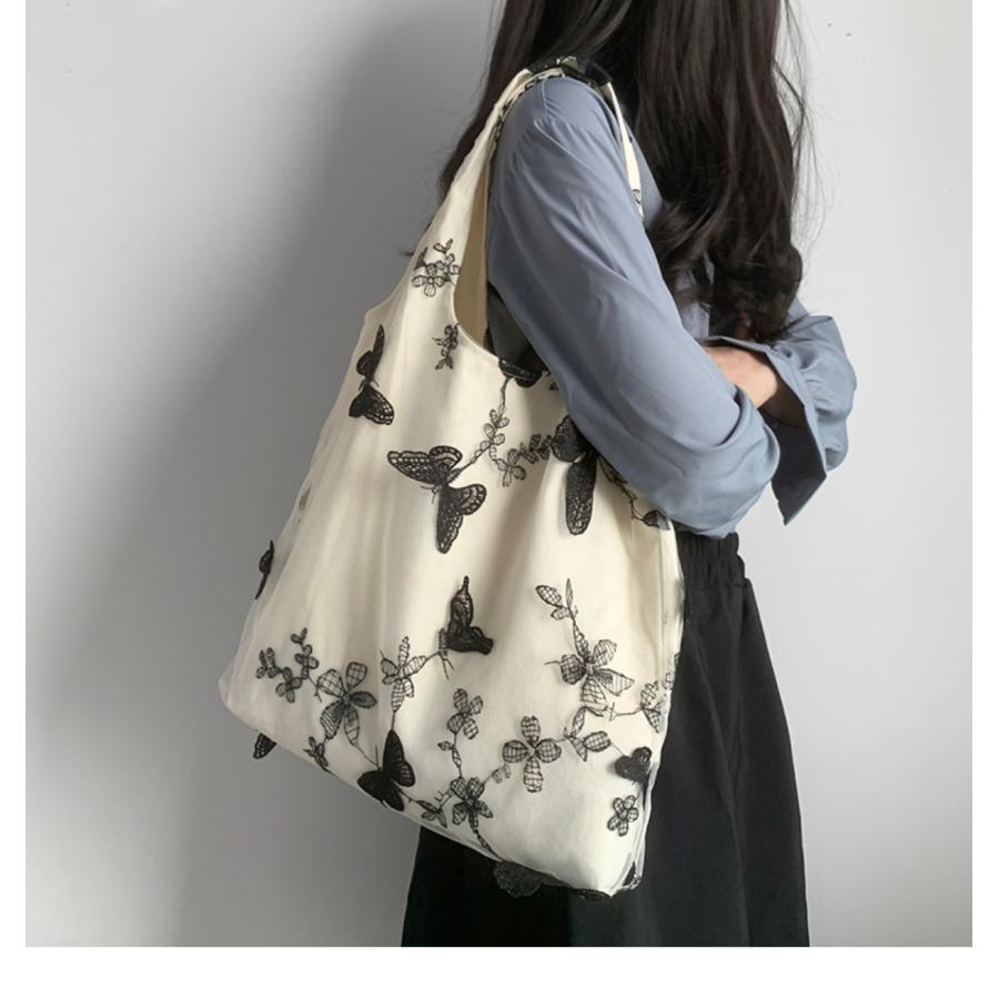 トートバッグ カバン キャンバス 帆布 蝶柄 蝶 チェリー リーフ アート