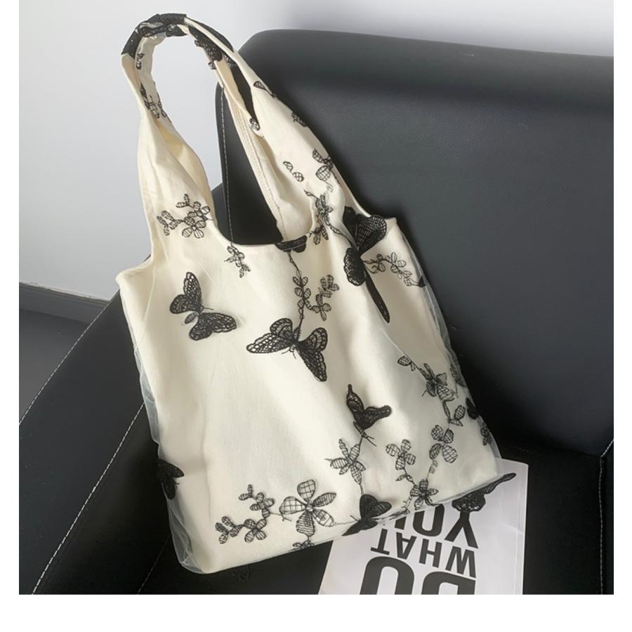 トートバッグ カバン キャンバス 帆布 蝶柄 蝶 チェリー リーフ アート