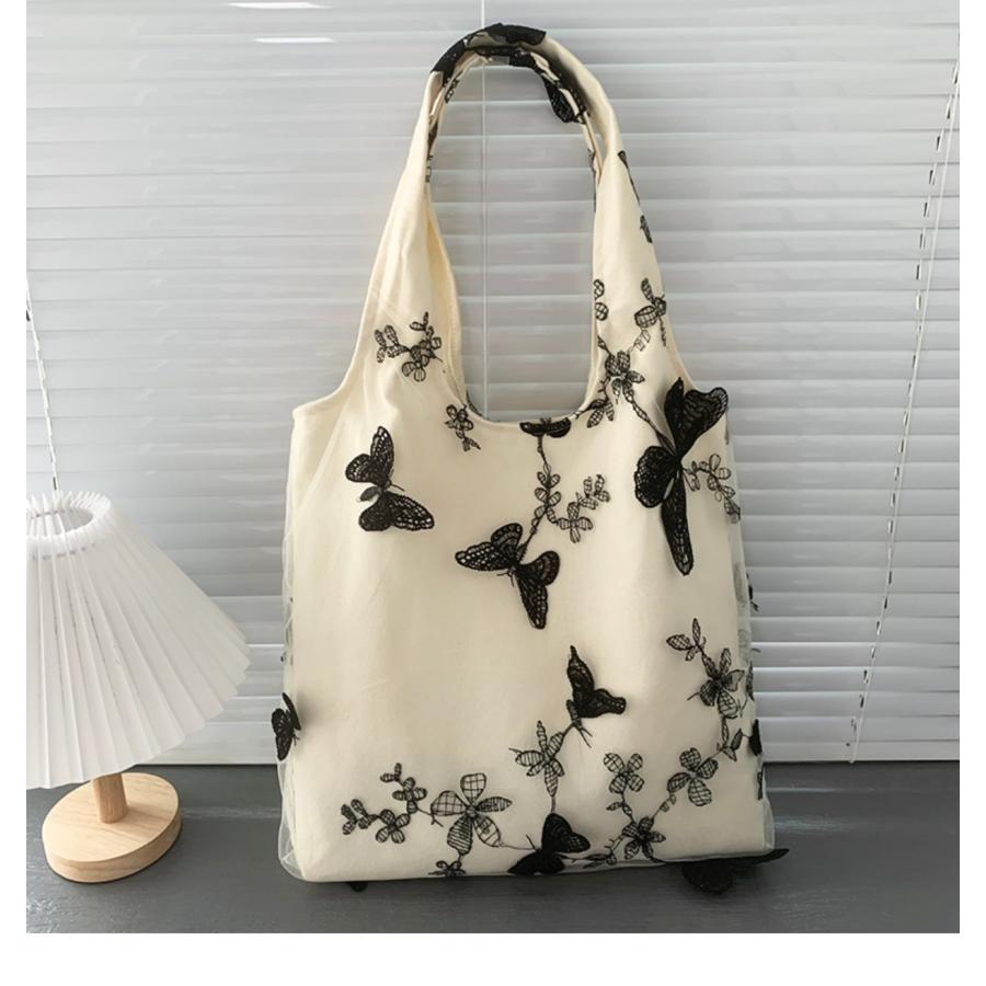 トートバッグ カバン キャンバス 帆布 蝶柄 蝶 チェリー リーフ アート 