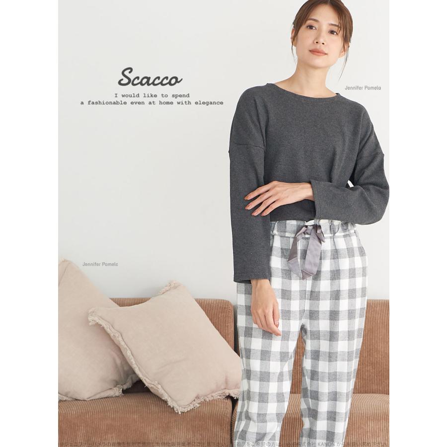 綿100％ ルームウェア レディース 上下セット パジャマ 長袖 スカッコ sc4 ジェニファーパメラ ブロック チェック M L フリーサイズ ブラックのみ  春 夏 秋 … |  | 01