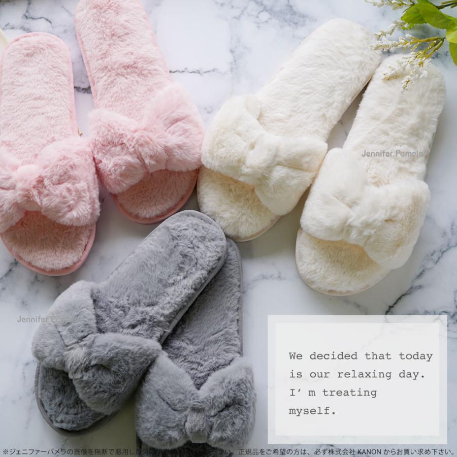 もこもこ リボン ファー ルームシューズ スリッパ 室内履き 可愛い