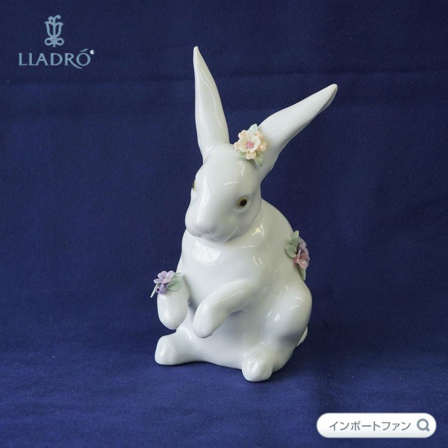 廉価版 LLADRO 2体セット 白ウサギ 花飾りの リヤドロ 置物