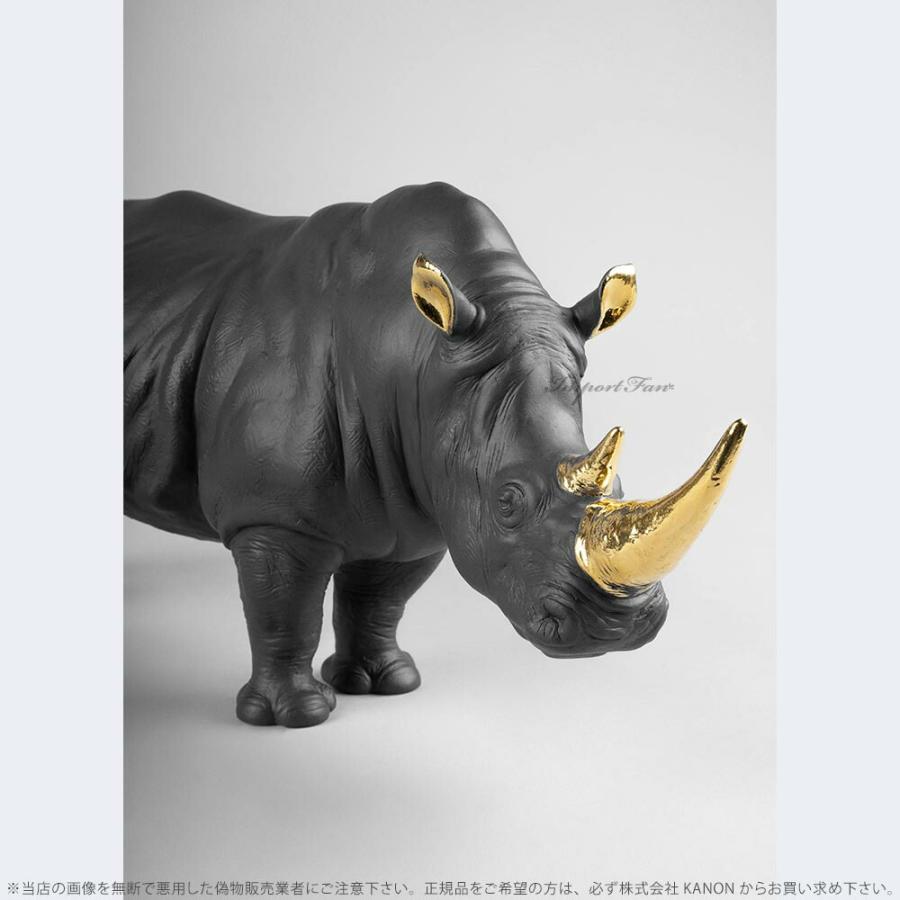 リヤドロ サイ ブラック ゴールド 動物 01009595 LLADRO Rhino Black \u0026 Goldの画像