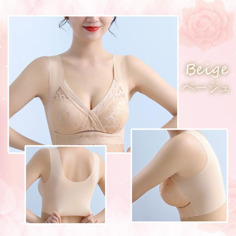 【ショーツセット新発売】 ナイトブラ ブラジャー ノンワイヤー レース素材 昼用 夜用 30代 40代 50代 伸縮性 脇高 育乳 美胸 効果 大きいサイズ 脇肉補正 |  | 18