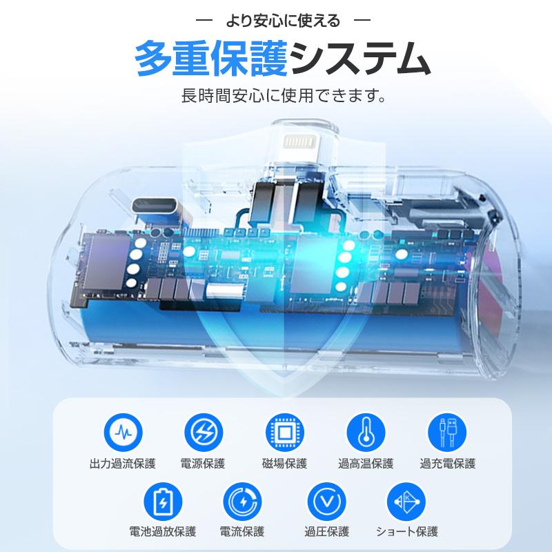 モバイルバッテリー 大容量 最新モデル発売中 超軽量 2.1A急速 残量表示 小型 5000mAh iphone スマホ 充電器 2台同時 充電 ケーブル内蔵 Type-C Lightning |  | 22
