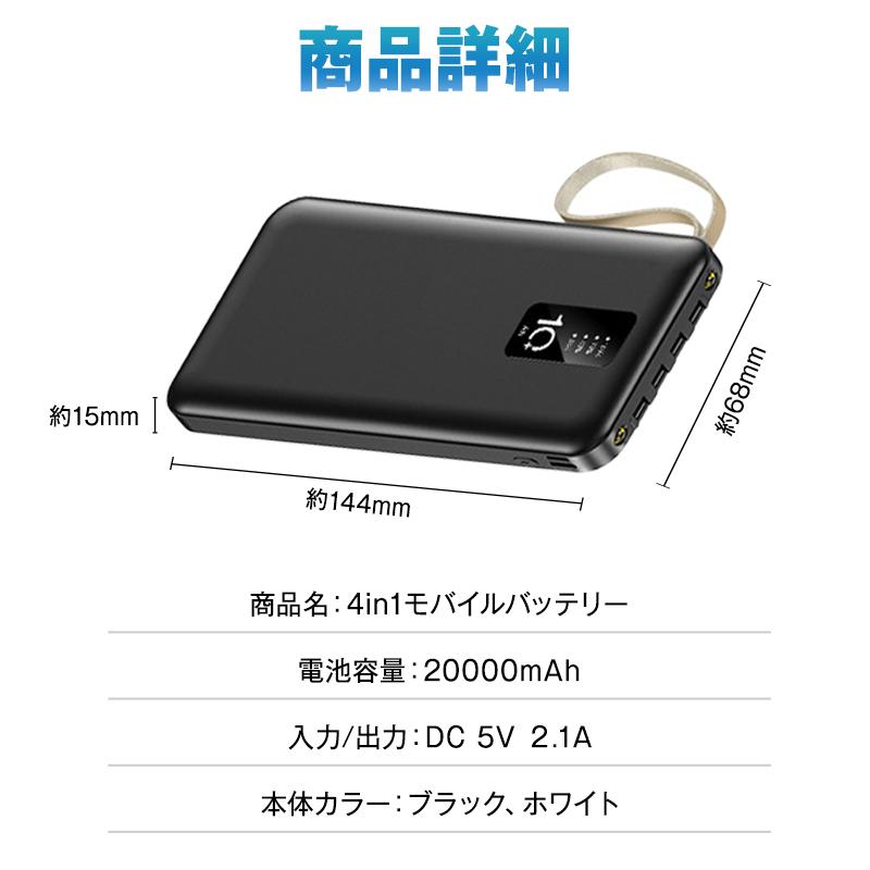 500円OFFクーポン配布中】 モバイルバッテリー 20000mAh 大容量 4台