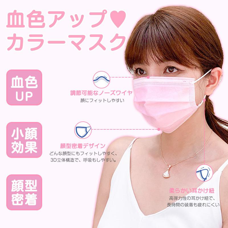 マスク 50枚入り 使い捨て 不織布 カラーマスク 99%カット 箱あり 成人