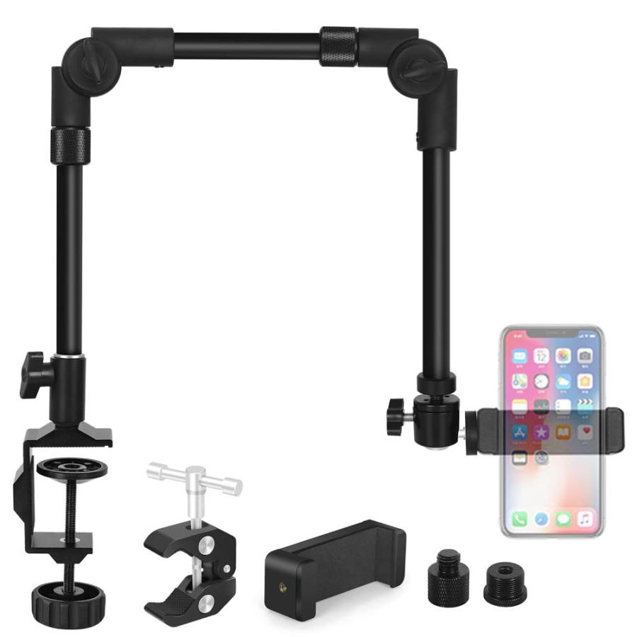 Magic Arm カメラマウント クランプ 25インチ 3セクション 調節可能 摩擦力 関節アーム スーパークランプ付きウェブカメラスタンド
