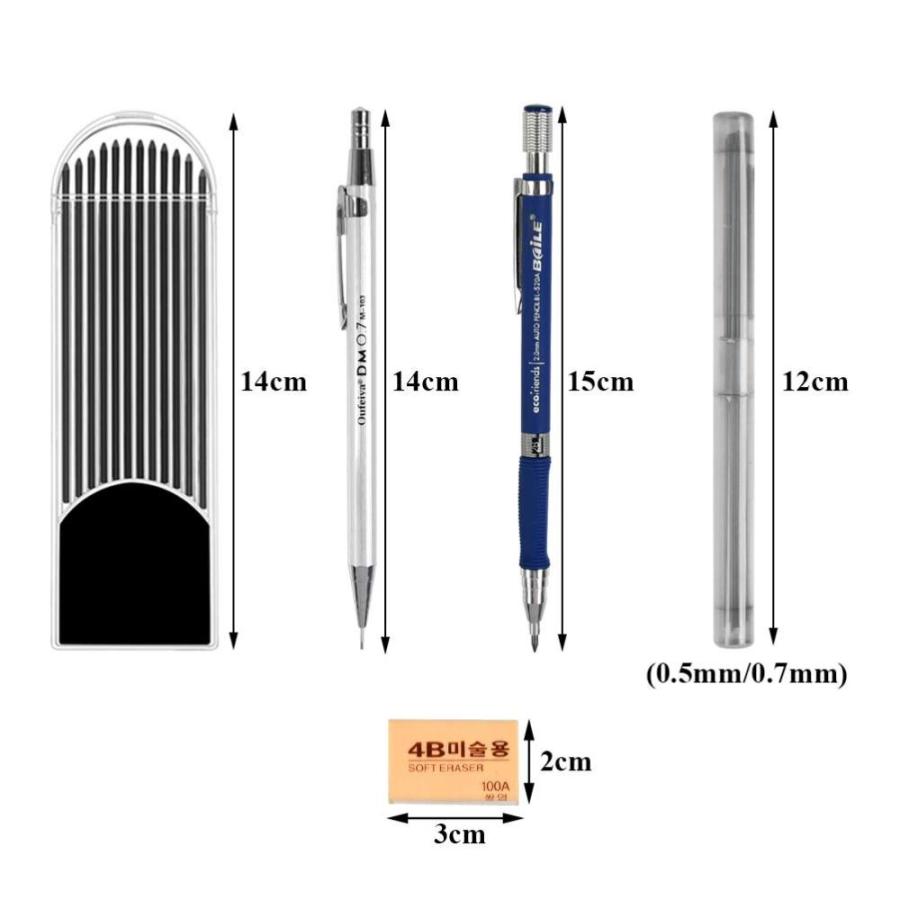 国内発送国内発送WOWOSS シャープペンシル30本セット 13本 自動鉛筆 (0.5mm 0.7mm 2.0mm) 12ケース 替え芯 (カラー  ブラック) 消しゴ 筆記用具