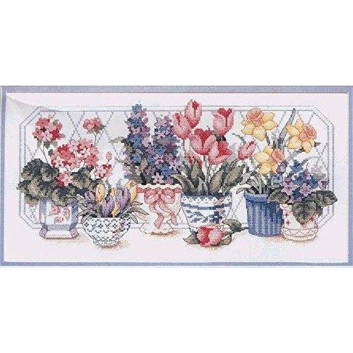 6 flowers counted cross stitch kits 14 ct, 6花 クロスステッチキット 202x97 ポイント